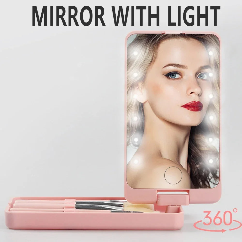 LED Folding Rotating Cosmetic Mirror Box