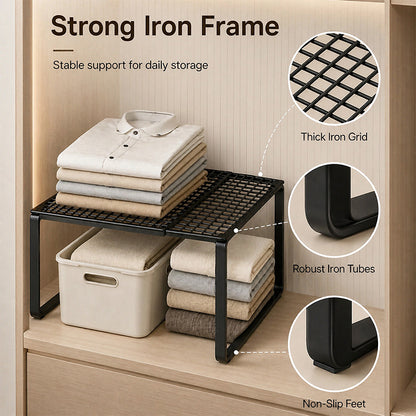 1PC Heavy-Duty Adjustable Closet Shelf Organizer – Height-Adjustable Vertical Storage Rack, Retractable Space-Saving