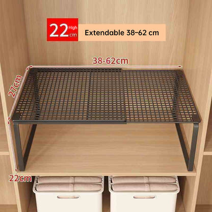 1PC Heavy-Duty Adjustable Closet Shelf Organizer – Height-Adjustable Vertical Storage Rack, Retractable Space-Saving
