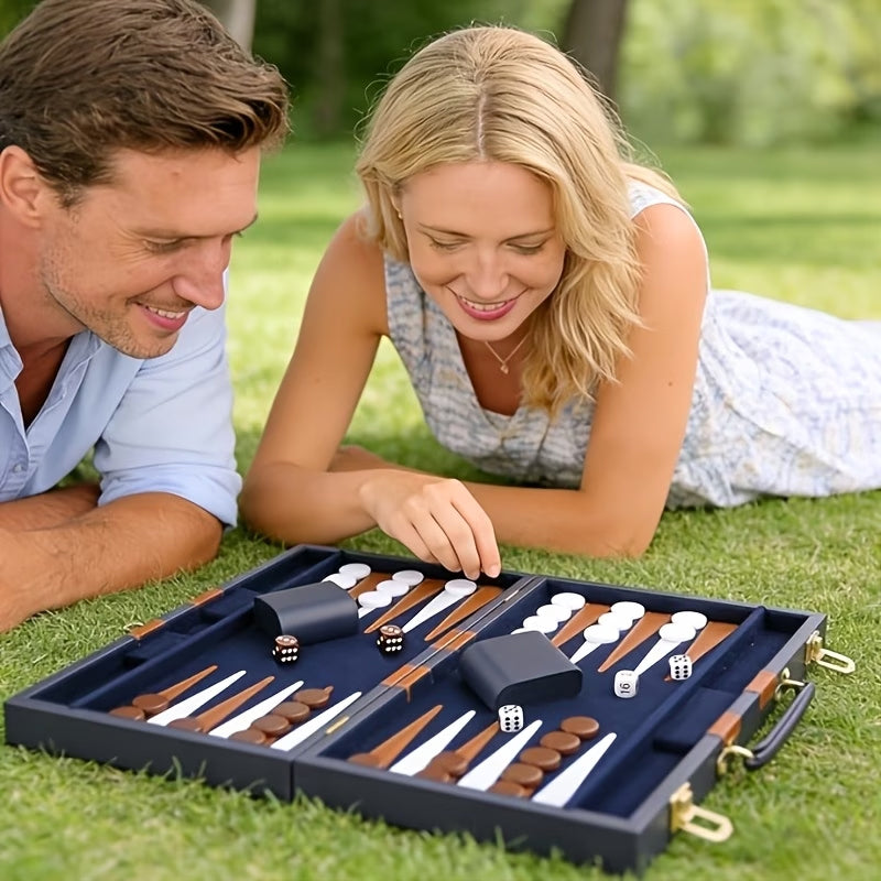 Roll-Up Leather Backgammon Set – Portable Travel Board Game for Outdoor & Family, Practical Folding Case
