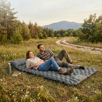 Ultralight Inflatable Sleeping Pad with Pillow - 1-2 Person Camping Mattress