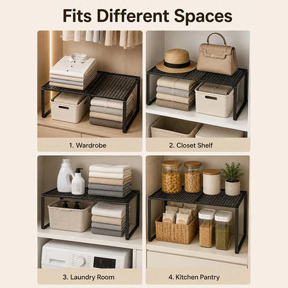 1PC Heavy-Duty Adjustable Closet Shelf Organizer – Height-Adjustable Vertical Storage Rack, Retractable Space-Saving