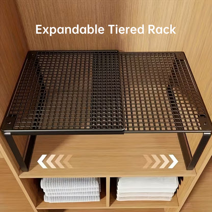 1PC Heavy-Duty Adjustable Closet Shelf Organizer – Height-Adjustable Vertical Storage Rack, Retractable Space-Saving