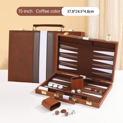 Roll-Up Leather Backgammon Set – Portable Travel Board Game for Outdoor & Family, Practical Folding Case