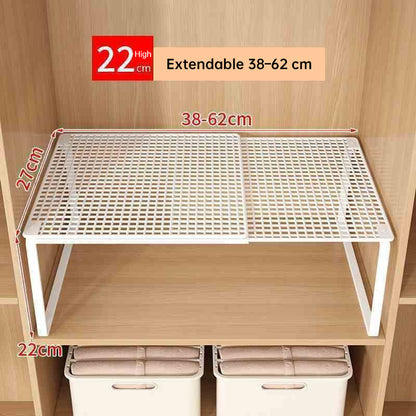 1PC Heavy-Duty Adjustable Closet Shelf Organizer – Height-Adjustable Vertical Storage Rack, Retractable Space-Saving